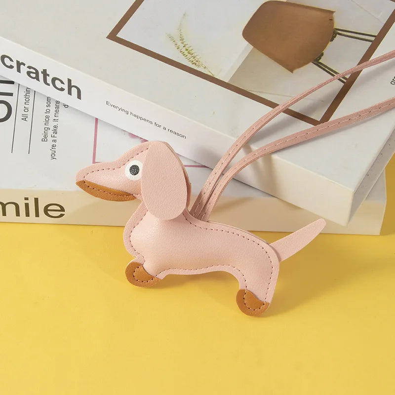 Cute Dachshund Keychain Leather Design Dog Charm for Bag Car Ornament Perfect Gift for Women Couples Friends Lucy Inspired