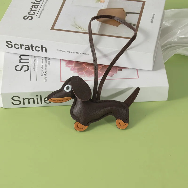 Cute Dachshund Keychain Leather Design Dog Charm for Bag Car Ornament Perfect Gift for Women Couples Friends Lucy Inspired