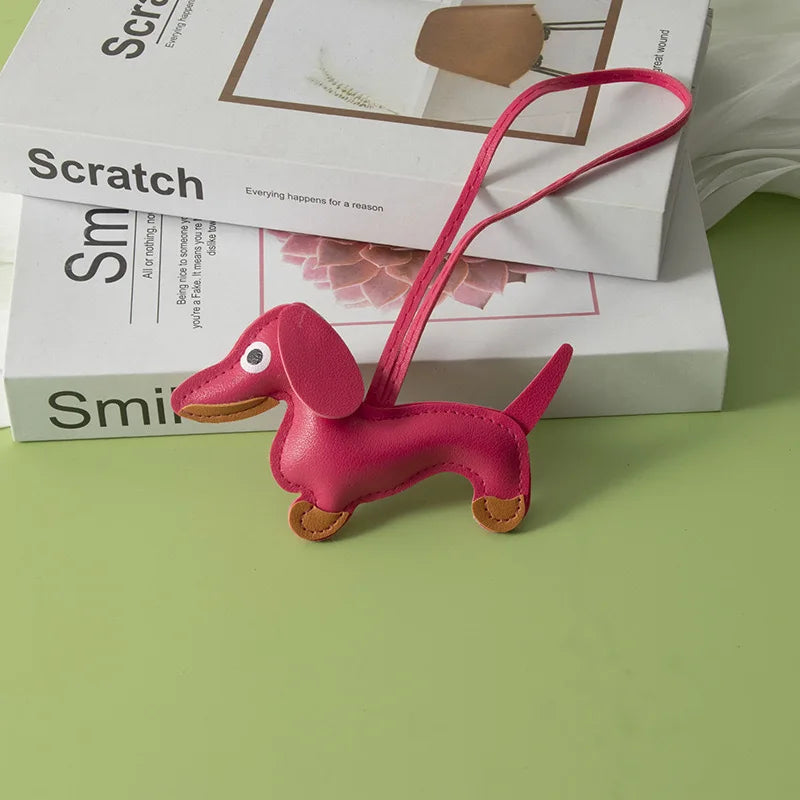 Cute Dachshund Keychain Leather Design Dog Charm for Bag Car Ornament Perfect Gift for Women Couples Friends Lucy Inspired
