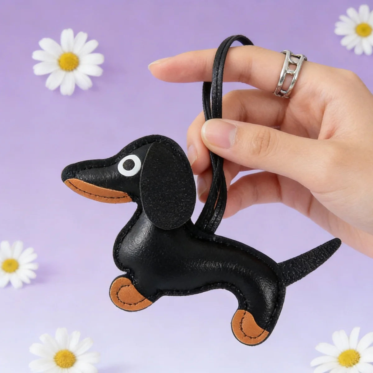 Cute Dachshund Keychain Leather Design Dog Charm for Bag Car Ornament Perfect Gift for Women Couples Friends Lucy Inspired