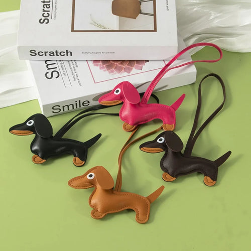 Cute Dachshund Keychain Leather Design Dog Charm for Bag Car Ornament Perfect Gift for Women Couples Friends Lucy Inspired