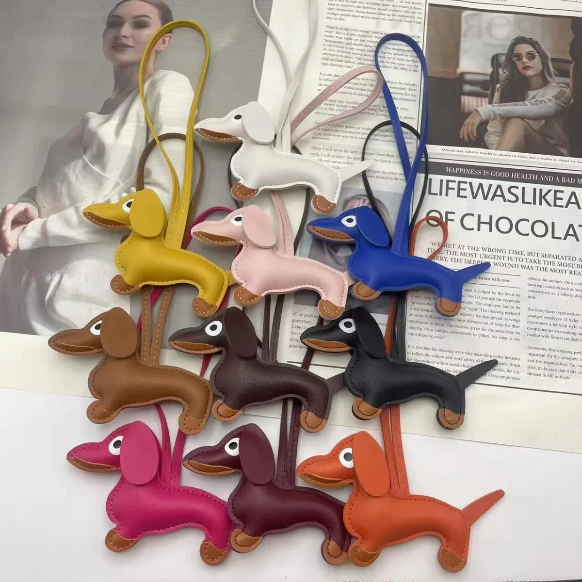 Cute Dachshund Keychain Leather Design Dog Charm for Bag Car Ornament Perfect Gift for Women Couples Friends Lucy Inspired