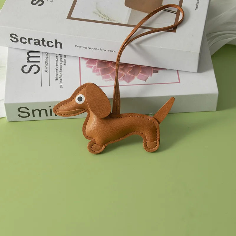 Cute Dachshund Keychain Leather Design Dog Charm for Bag Car Ornament Perfect Gift for Women Couples Friends Lucy Inspired