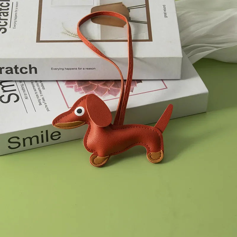 Cute Dachshund Keychain Leather Design Dog Charm for Bag Car Ornament Perfect Gift for Women Couples Friends Lucy Inspired